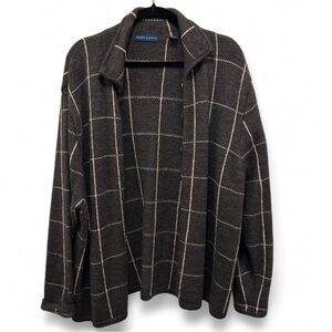 Karen Scott II 100% Wool Windowpane Cardigan Sweater 2X Grey Quiet Luxury Cozy